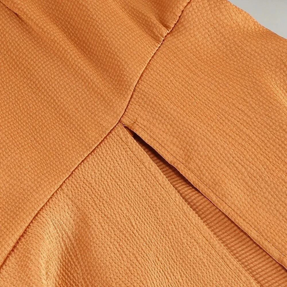 Lena Vie Drop Fall New High Quality Sexy V-Neck Pleated Lantern Sleeve Dress - Picture 9 of 13